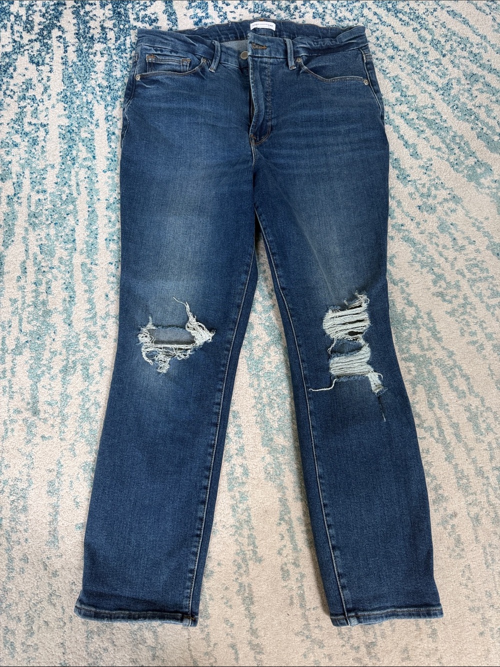 Good American Distressed Dark Blue Boyfriend Jeans